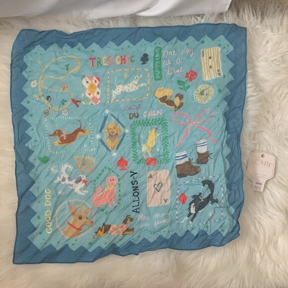 ANTHROPOLOGIE X MAEVE Dogs Printed Bandana Scarf - Picture 1 of 3